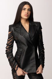 Elisabetta Franchi Giacca In Pelle con Multi-tagli GD61G63E2 NERO