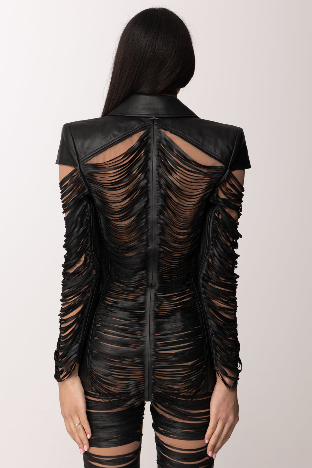 Elisabetta Franchi Giacca In Pelle con Multi-tagli GD61G63E2 NERO