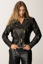 Elisabetta Franchi Giacca In Pelle con Stampa Cocco GD54Z58E2 NERO