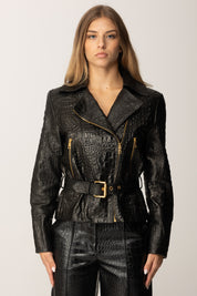 Elisabetta Franchi Giacca In Pelle con Stampa Cocco GD54Z58E2 NERO