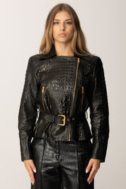Elisabetta Franchi Giacca In Pelle con Stampa Cocco GD54Z58E2 NERO
