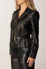 Elisabetta Franchi Giacca In Pelle con Stampa Cocco GD54Z58E2 NERO