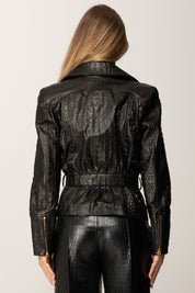 Elisabetta Franchi Giacca In Pelle con Stampa Cocco GD54Z58E2 NERO