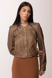 Elisabetta Franchi Giacca In Pelle con Texture 3d Effetto Struzzo GD56Z62E2 ARGILLA
