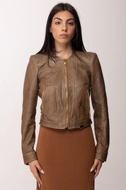 Elisabetta Franchi Giacca In Pelle con Texture 3d Effetto Struzzo GD56Z62E2 ARGILLA