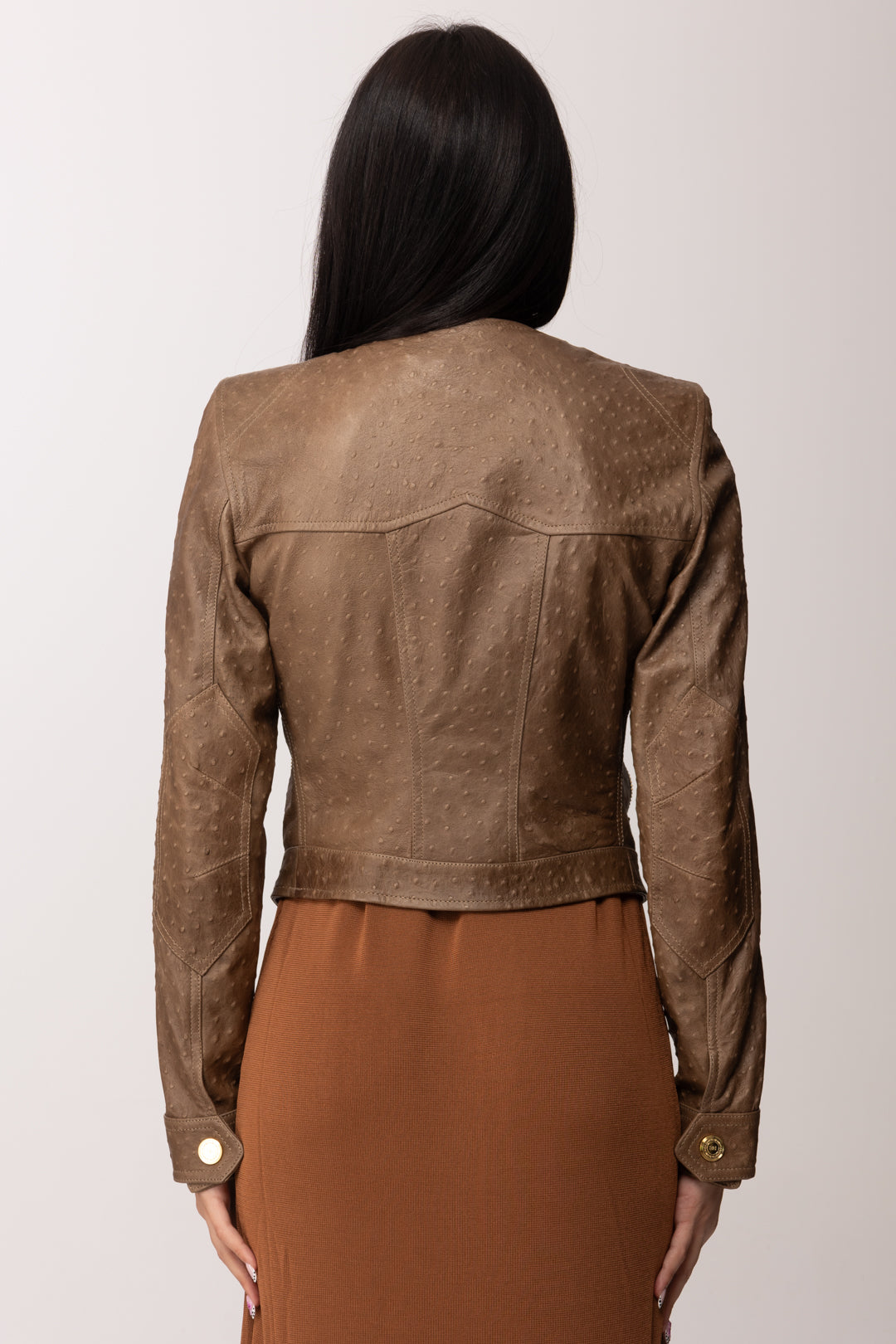 Elisabetta Franchi Giacca In Pelle con Texture 3d Effetto Struzzo GD56Z62E2 ARGILLA