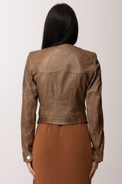 Elisabetta Franchi Giacca In Pelle con Texture 3d Effetto Struzzo GD56Z62E2 ARGILLA