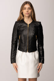 Elisabetta Franchi Giacca In Pelle con Texture 3d Effetto Struzzo GD56Z62E2 NERO