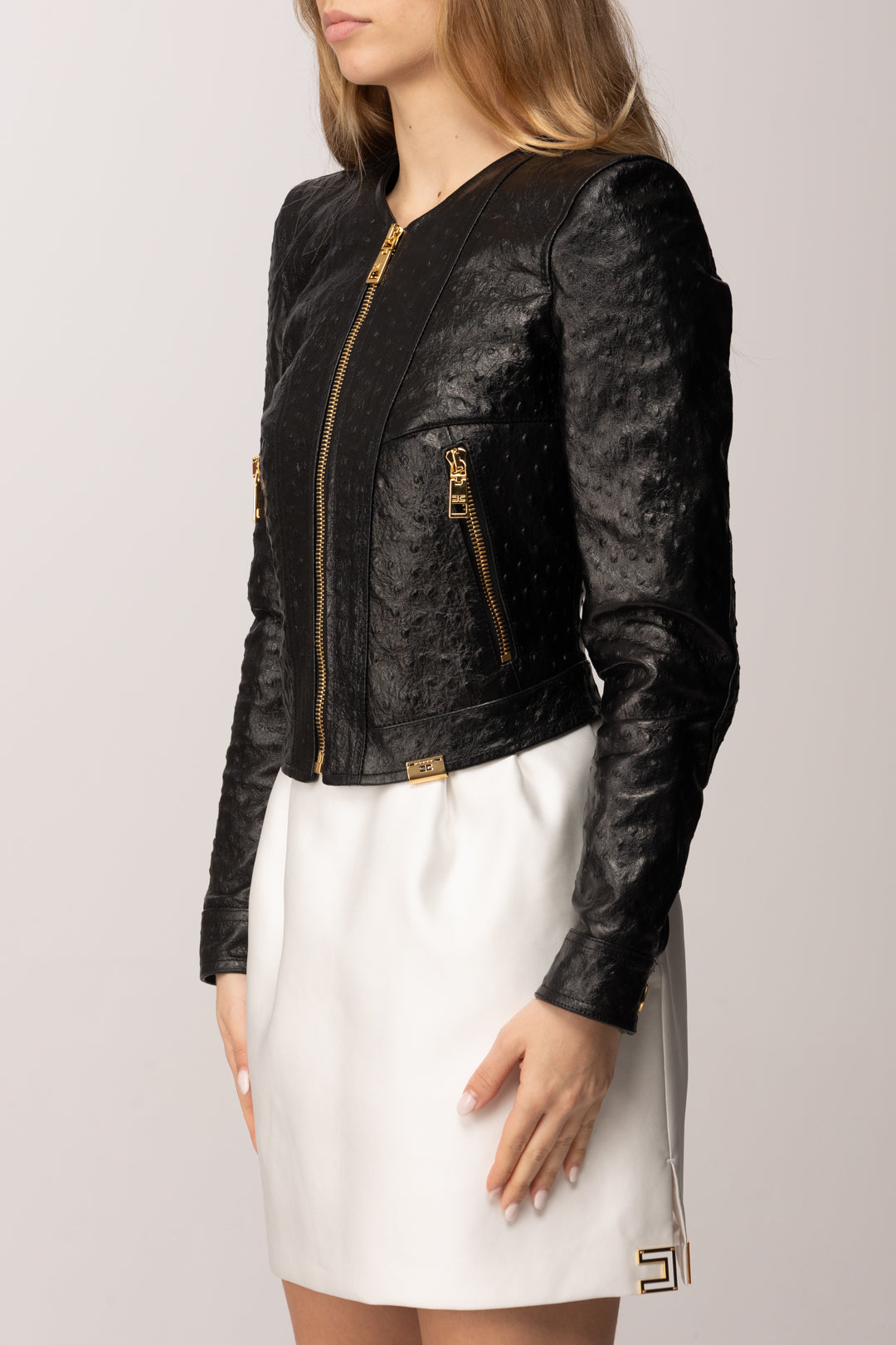 Elisabetta Franchi Giacca In Pelle con Texture 3d Effetto Struzzo GD56Z62E2 NERO