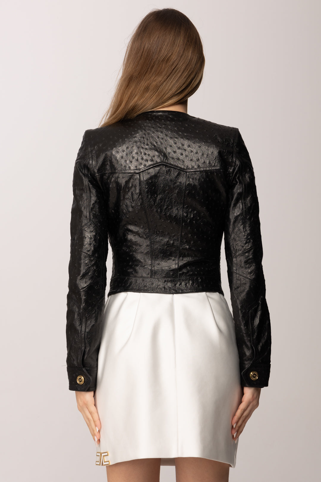 Elisabetta Franchi Giacca In Pelle con Texture 3d Effetto Struzzo GD56Z62E2 NERO