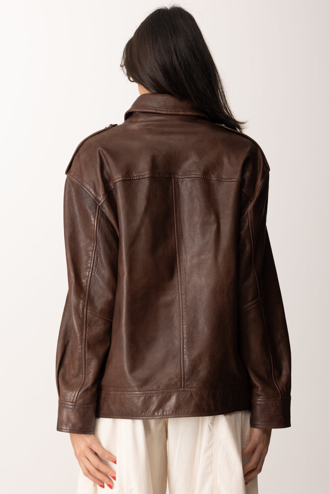 Pinko Woman Washed Leather Jacket with Collar 105012 A2I1 M22