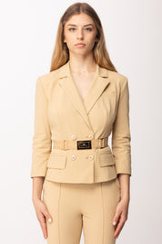 Elisabetta Franchi Giacca In Tessuto Tecnico Bielastico con Cintura GI22461E2 CAMMELLO