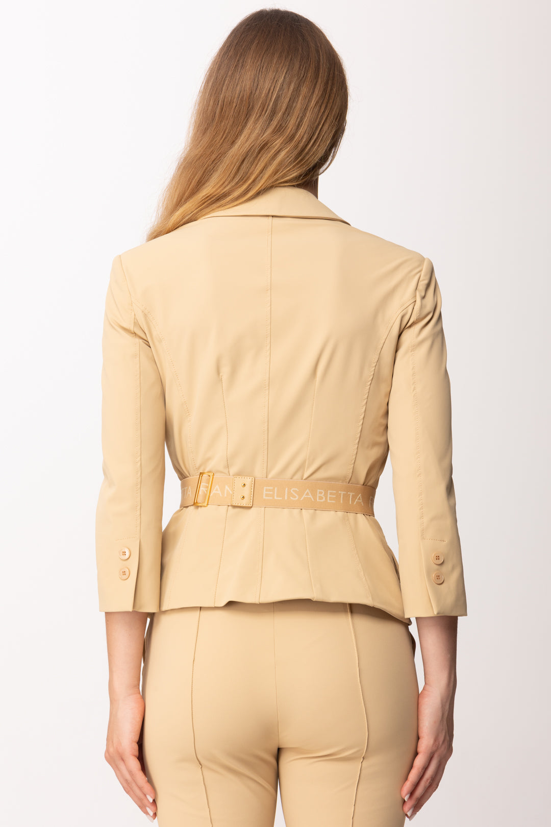 Elisabetta Franchi Giacca In Tessuto Tecnico Bielastico con Cintura GI22461E2 CAMMELLO