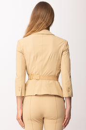 Elisabetta Franchi Giacca In Tessuto Tecnico Bielastico con Cintura GI22461E2 CAMMELLO