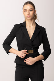 Elisabetta Franchi Giacca In Tessuto Tecnico Bielastico con Cintura GI22461E2 NERO