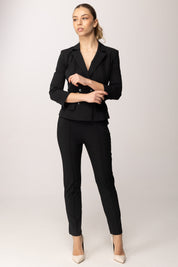 Elisabetta Franchi Giacca In Tessuto Tecnico Bielastico con Cintura GI22461E2 NERO