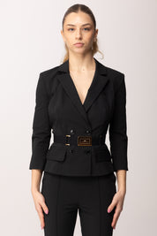 Elisabetta Franchi Giacca In Tessuto Tecnico Bielastico con Cintura GI22461E2 NERO