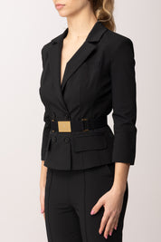Elisabetta Franchi Giacca In Tessuto Tecnico Bielastico con Cintura GI22461E2 NERO