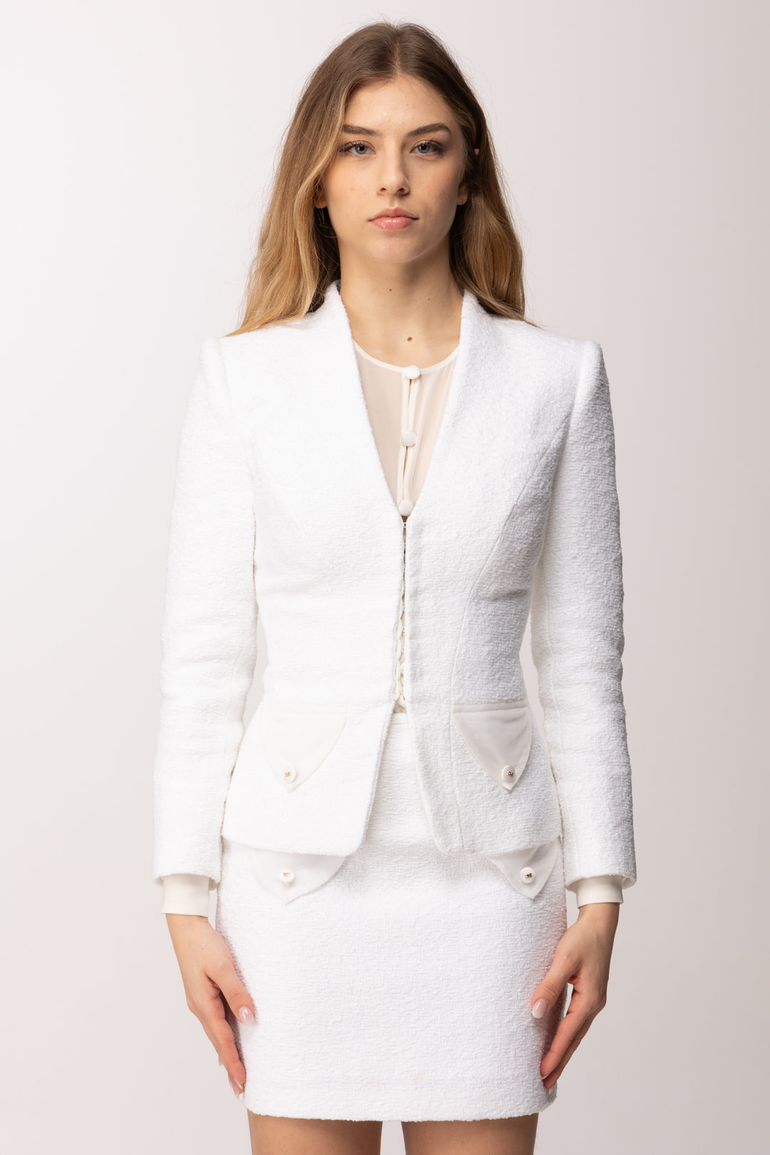 Elisabetta Franchi Giacca In Tweed Bouclé GI20962E2 AVORIO