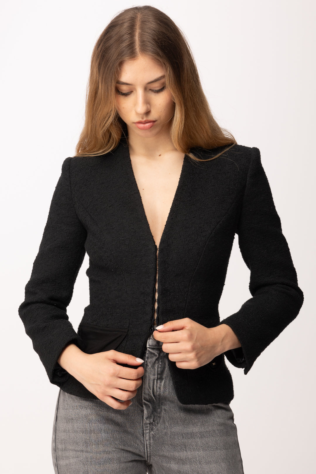 Elisabetta Franchi Giacca In Tweed Bouclé GI20962E2 NERO