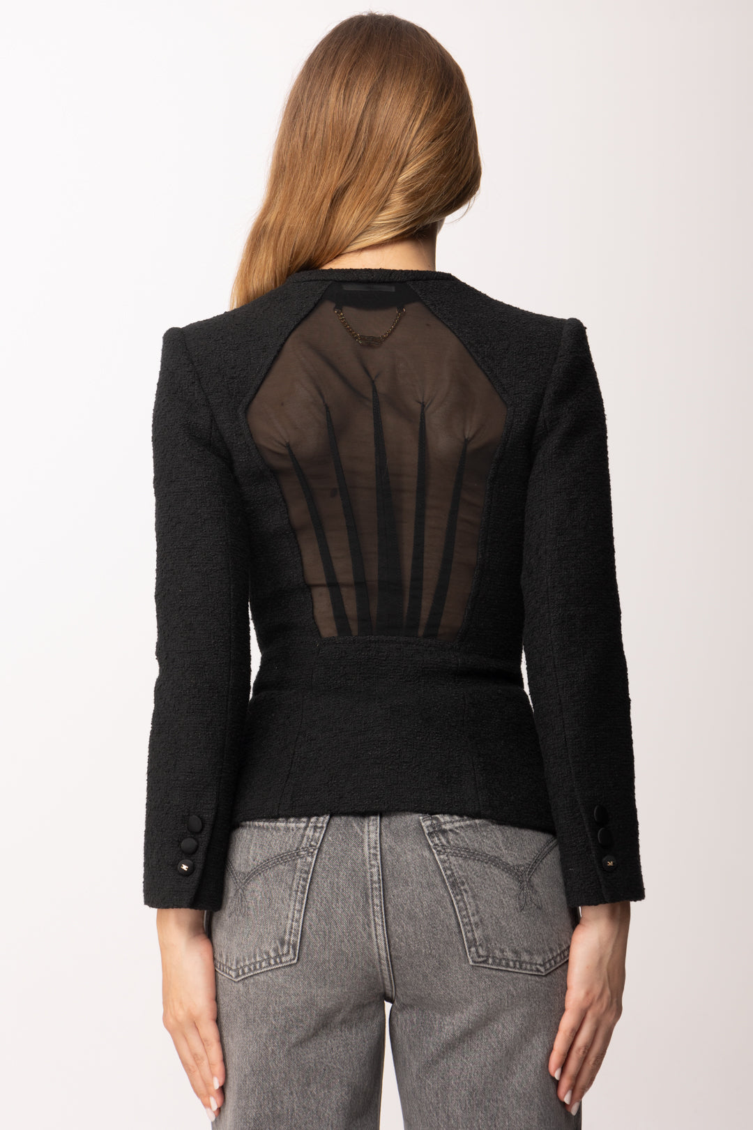 Elisabetta Franchi Giacca In Tweed Bouclé GI20962E2 NERO