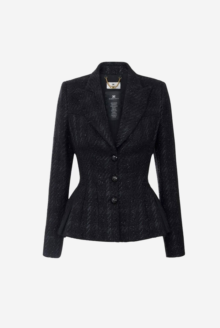 Elisabetta Franchi Giacca In Tweed con Silhouette Ad Anfora GI28867E2 NERO