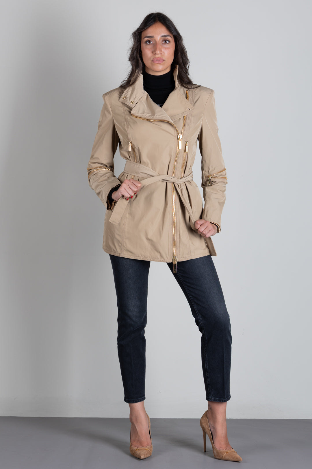 Elisabetta Franchi Giacca In Vela Taffettà SP00366E2 CAMMELLO
