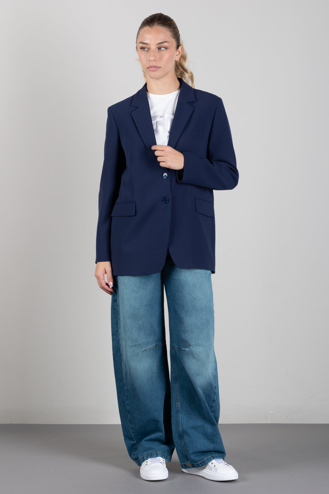 Elisabetta Franchi Bambina Giacca Inblazer Monopetto In Crêpe con Logo Ricamato EFGC0840GA022.4062