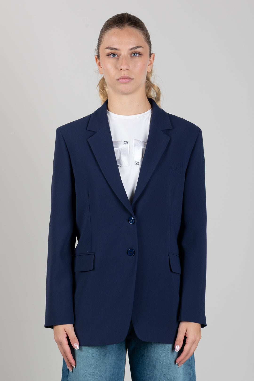 Elisabetta Franchi Bambina Giacca Inblazer Monopetto In Crêpe con Logo Ricamato EFGC0840GA022.4062