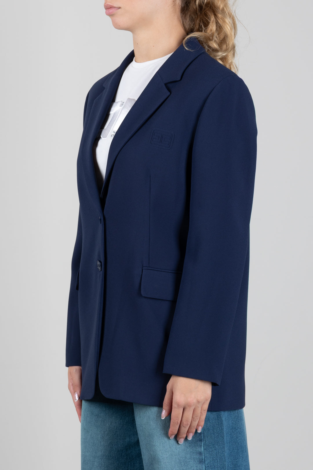 Elisabetta Franchi Bambina Giacca Inblazer Monopetto In Crêpe con Logo Ricamato EFGC0840GA022.4062