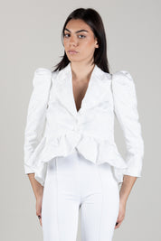 Elisabetta Franchi Giacca Jacquard con Baschina e Maniche a Sbuffo GI29467E2 AVORIO