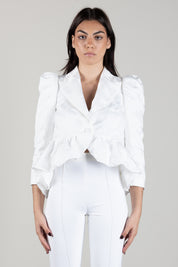 Elisabetta Franchi Giacca Jacquard con Baschina e Maniche a Sbuffo GI29467E2 AVORIO