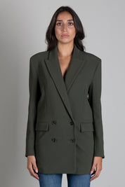 Patrizia Pepe Giacca Lunga Doppiopetto con Spalle Strutturate 8S0106 C8001 MYSTERIOUS GREEN