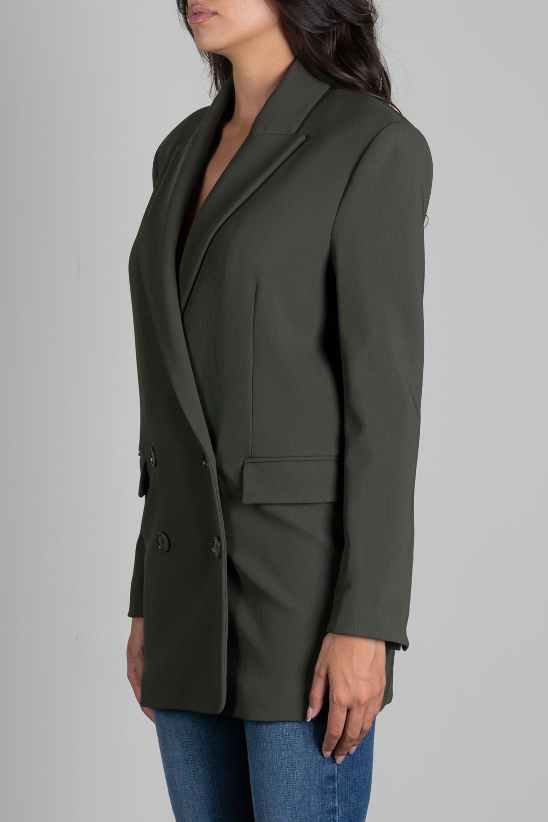 Patrizia Pepe Giacca Lunga Doppiopetto con Spalle Strutturate 8S0106 C8001 MYSTERIOUS GREEN