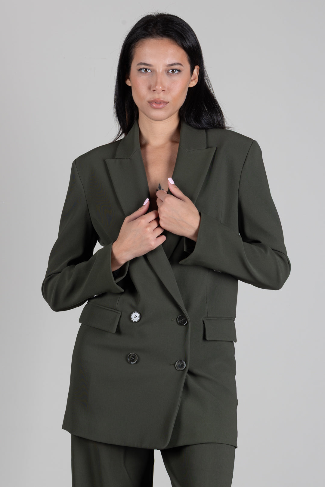 Patrizia Pepe Giacca Lunga Doppiopetto con Spalle Strutturate 8S0106 C8001 MYSTERIOUS GREEN