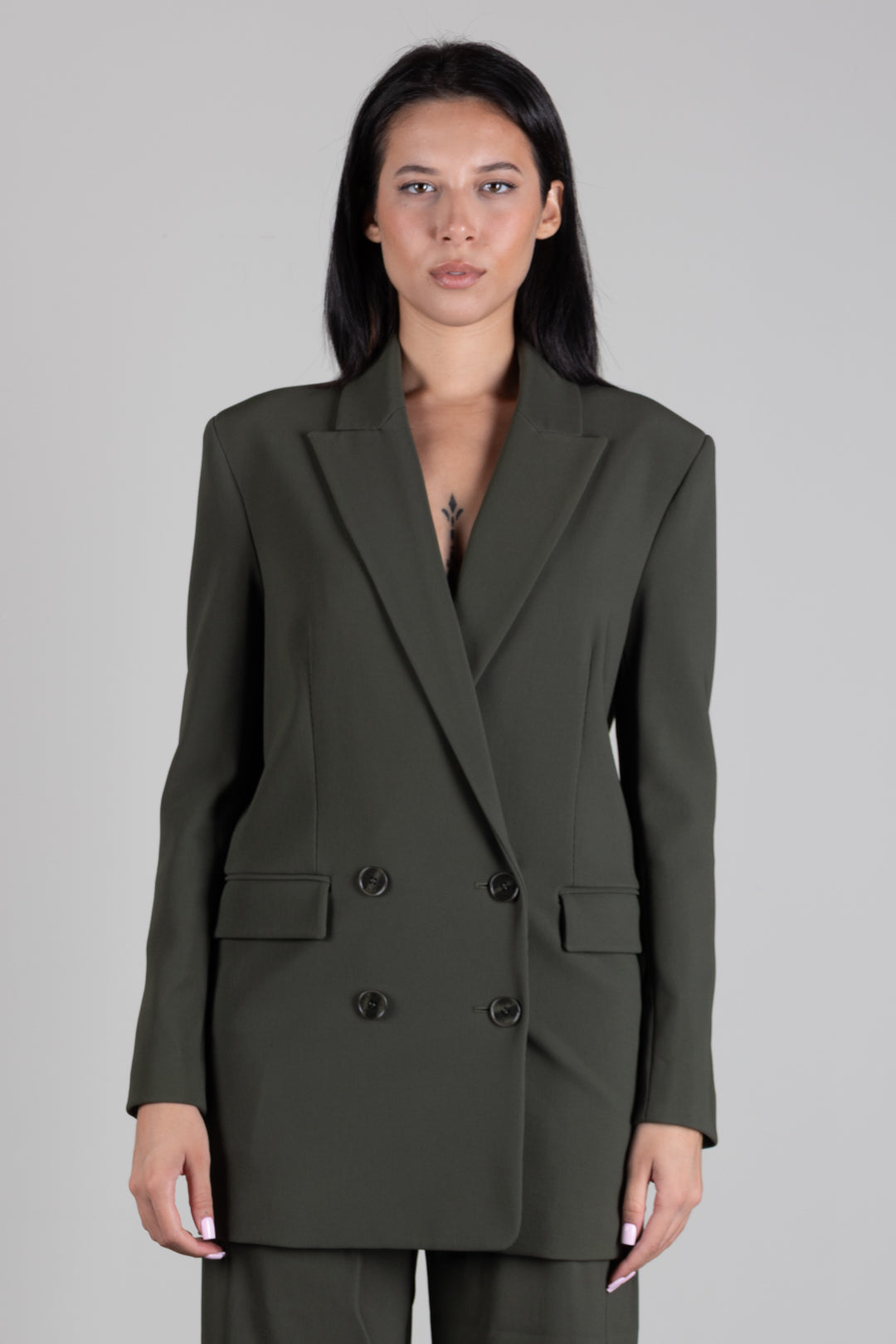 Patrizia Pepe Giacca Lunga Doppiopetto con Spalle Strutturate 8S0106 C8001 MYSTERIOUS GREEN