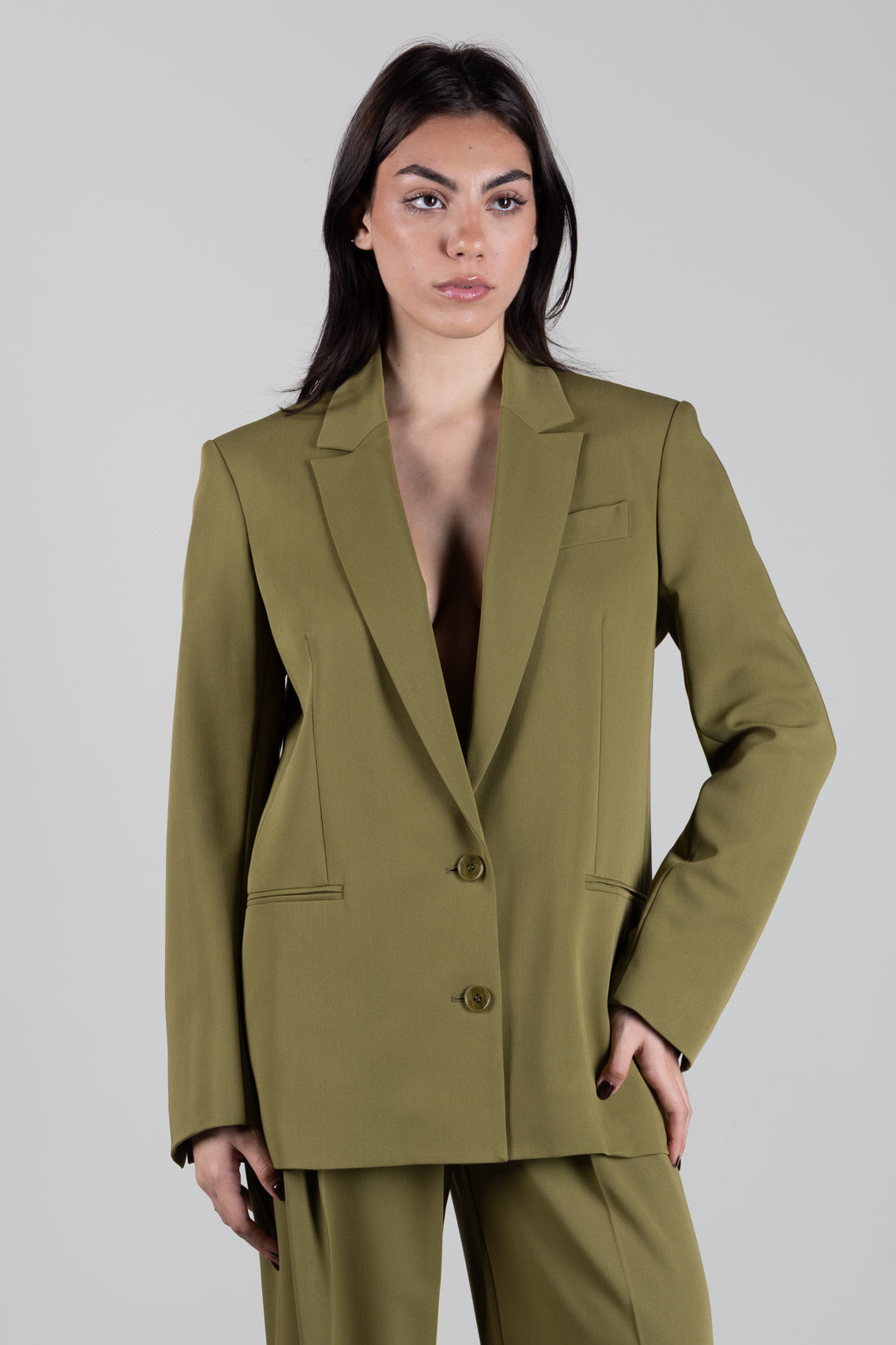 Patrizia Pepe Giacca Monopetto a Due Bottoni con Dettaglio Fly 2S0008 A498 LIZARD GREEN