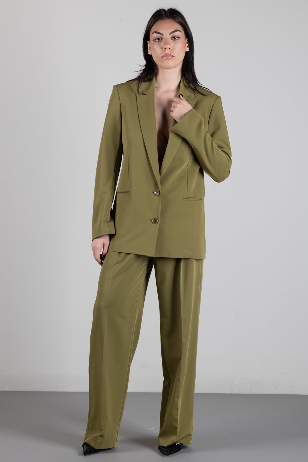 Patrizia Pepe Giacca Monopetto a Due Bottoni con Dettaglio Fly 2S0008 A498 LIZARD GREEN