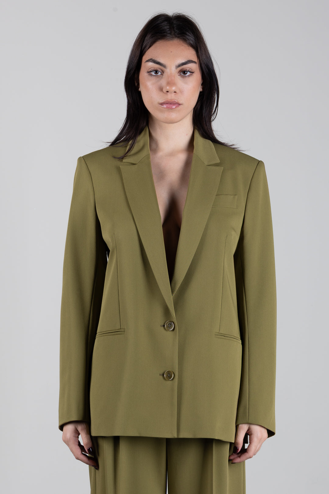 Patrizia Pepe Giacca Monopetto a Due Bottoni con Dettaglio Fly 2S0008 A498 LIZARD GREEN