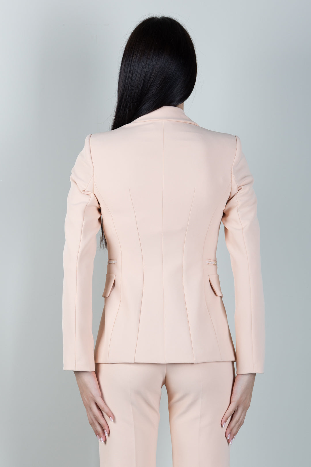 Elisabetta Franchi Giacca Monopetto con Morsetti Logo GI27466E2 NUDE