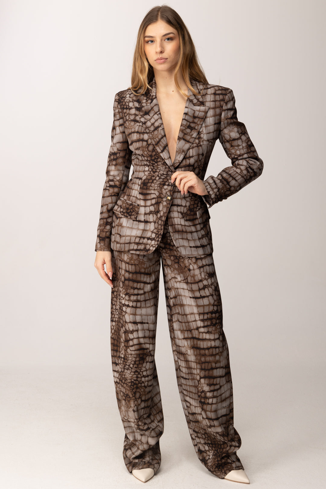Elisabetta Franchi Giacca Monopetto con Stampa Alligatore GI20761E2 CACAO