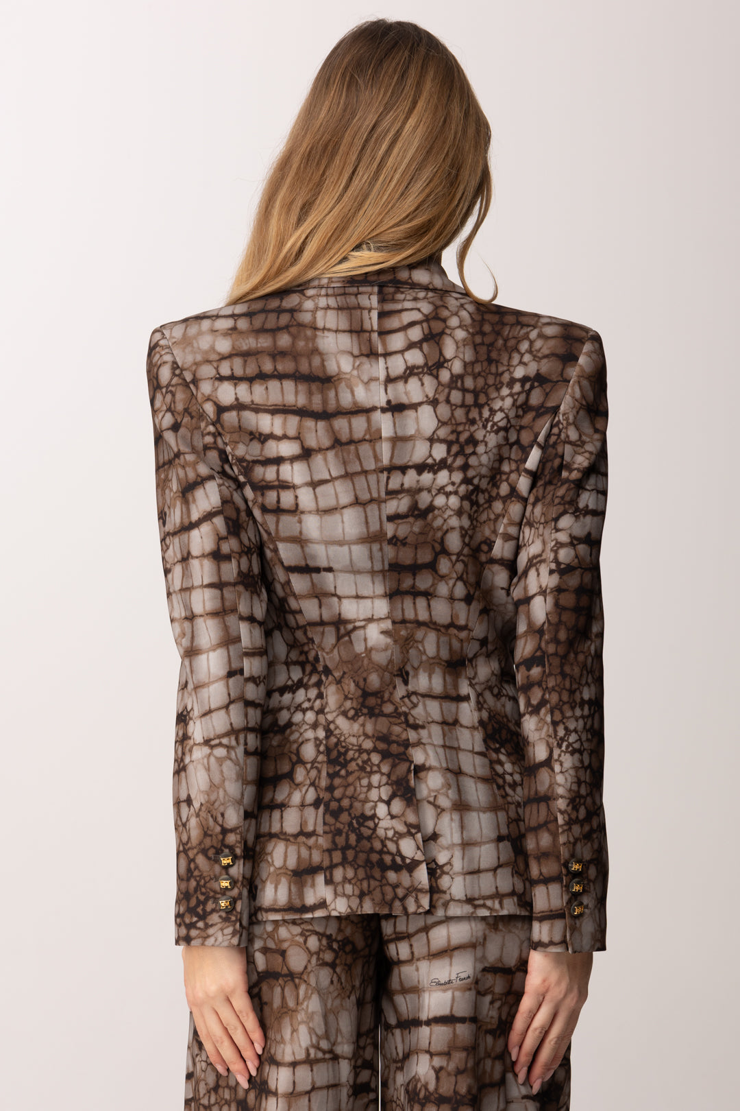 Elisabetta Franchi Giacca Monopetto con Stampa Alligatore GI20761E2 CACAO