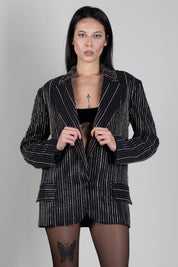 Elisabetta Franchi Giacca Monopetto Gessata con Righe Luminose GI28568E2 NERO