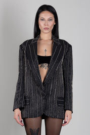 Elisabetta Franchi Giacca Monopetto Gessata con Righe Luminose GI28568E2 NERO