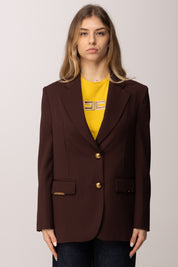 Elisabetta Franchi Giacca Monopetto In Fresco Lana con Placche Gioiello GI23962E2 CACAO