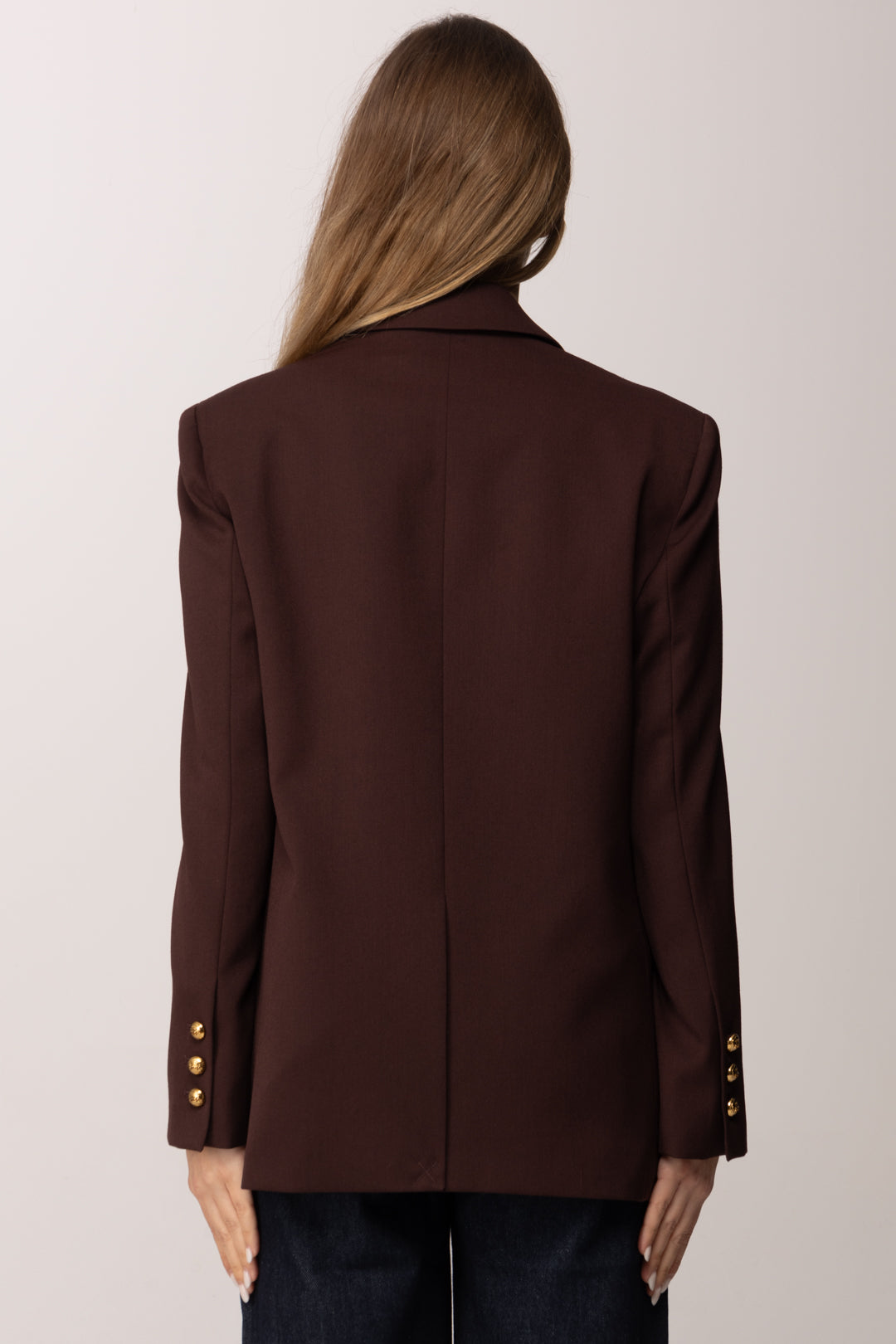 Elisabetta Franchi Giacca Monopetto In Fresco Lana con Placche Gioiello GI23962E2 CACAO