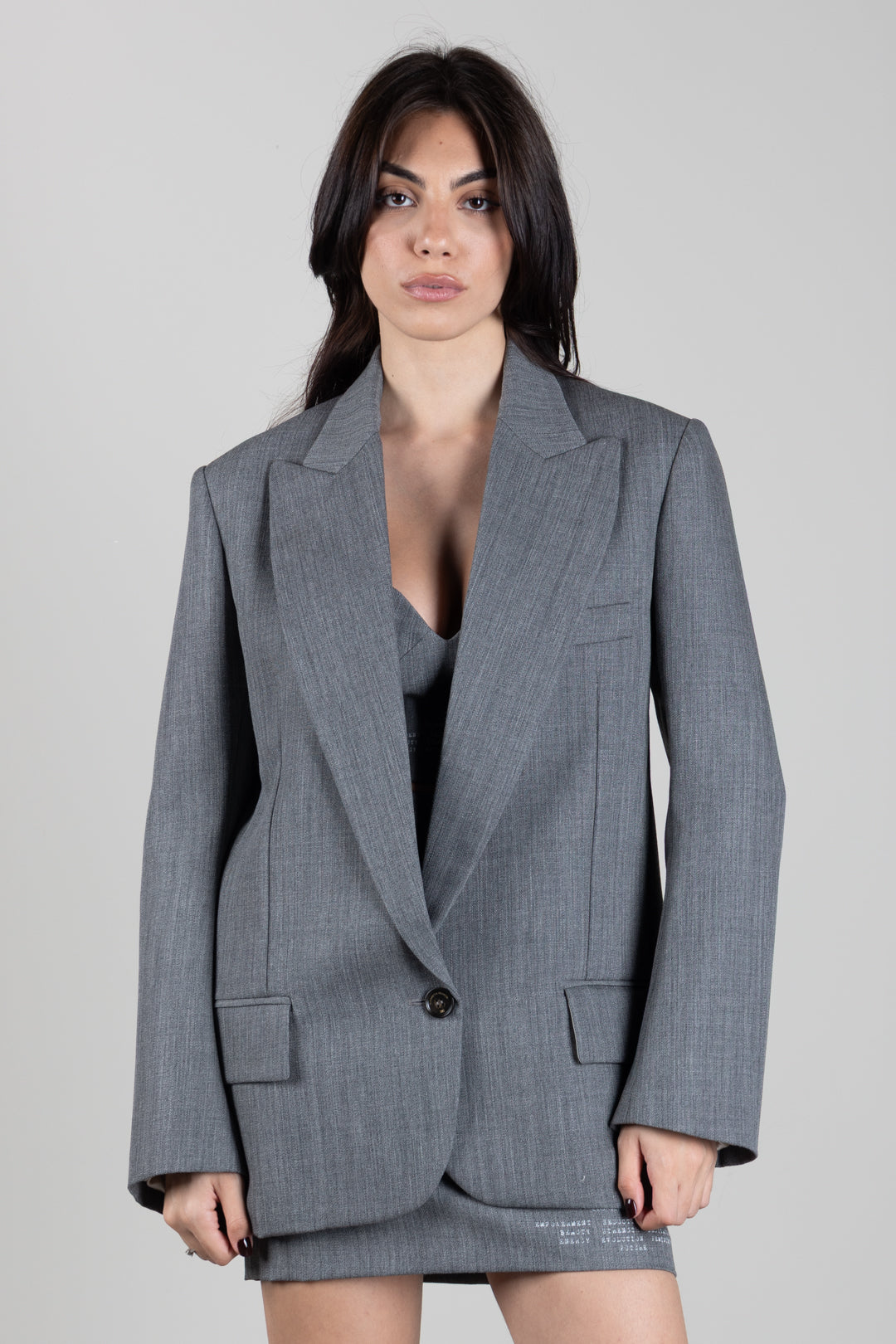 Elisabetta Franchi Giacca Monopetto In Lana Vergine GI28167E2 GRIGIO MELANGE