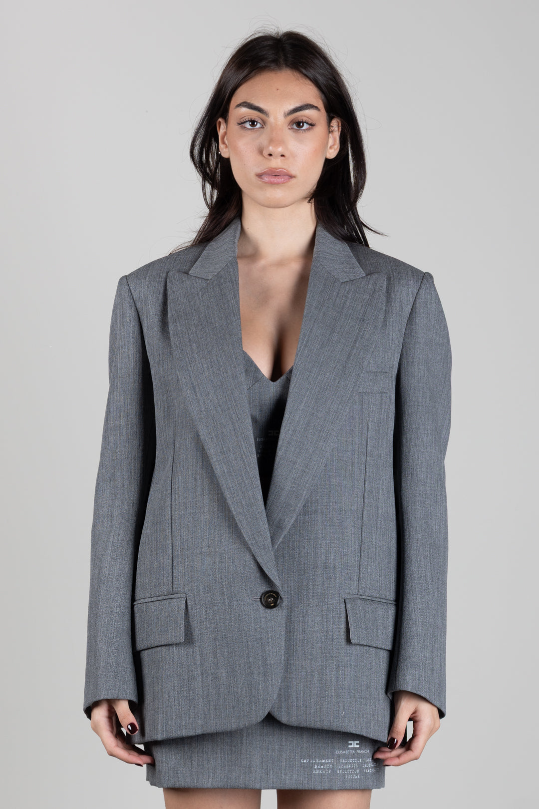 Elisabetta Franchi Giacca Monopetto In Lana Vergine GI28167E2 GRIGIO MELANGE