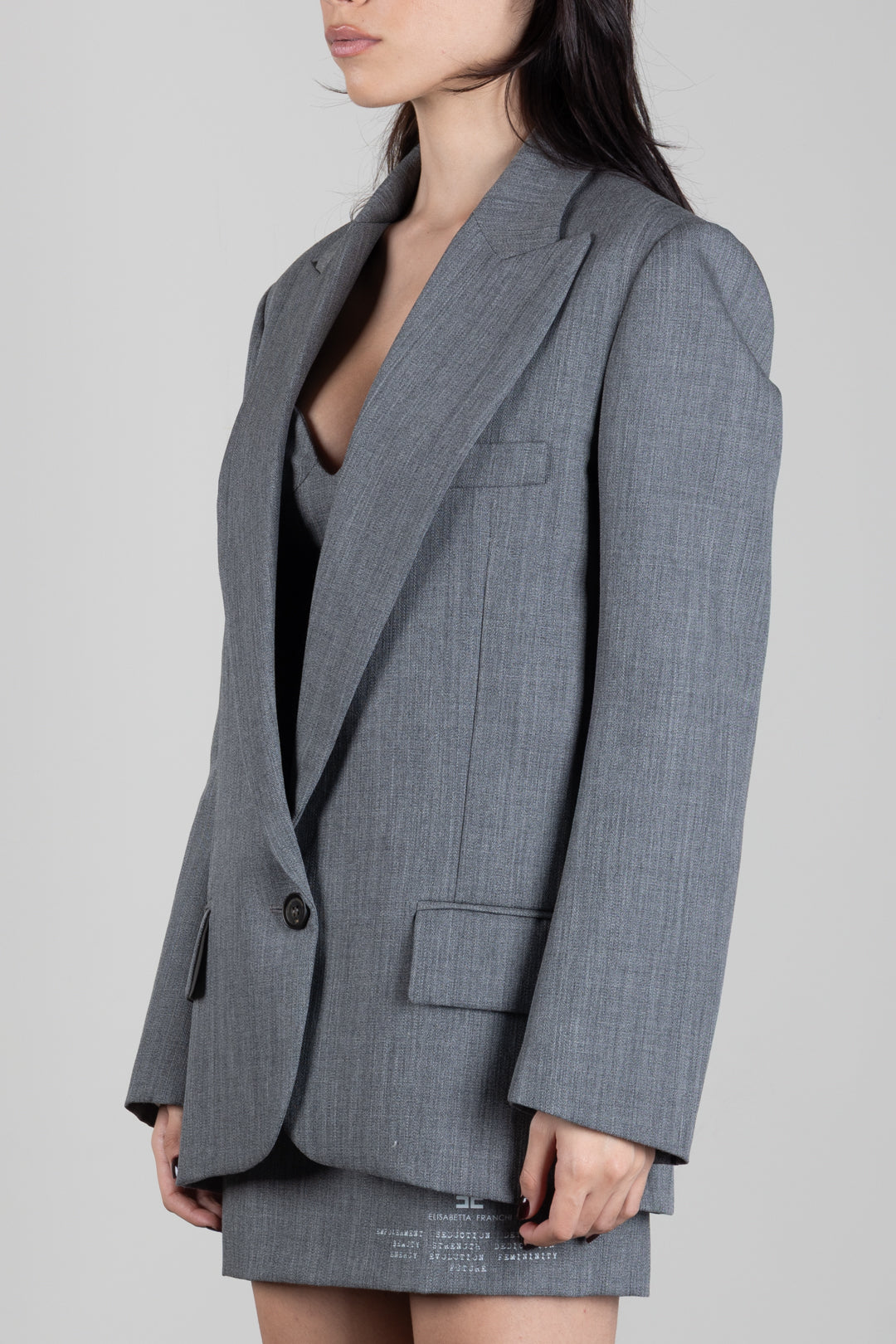 Elisabetta Franchi Giacca Monopetto In Lana Vergine GI28167E2 GRIGIO MELANGE