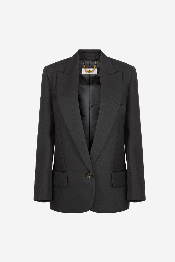 Elisabetta Franchi Giacca Monopetto In Lana Vergine GI28167E2 NERO
